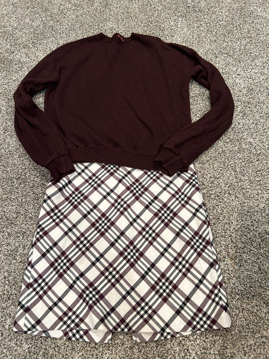 Maroon and Black Business Casual Skirt Outfit